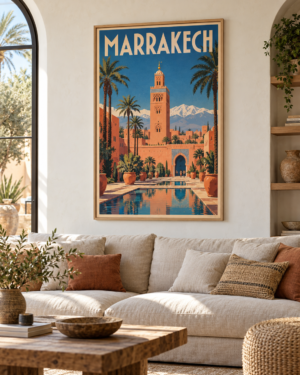 Tableau Affiche Marrakech accroché dans un intérieur