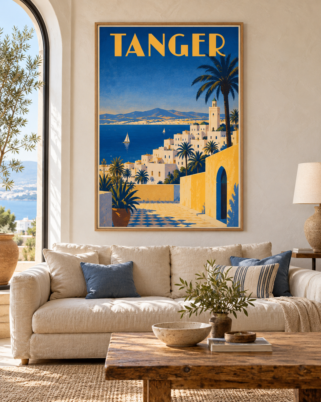 Tableau Affiche Tanger accroché dans un intérieur
