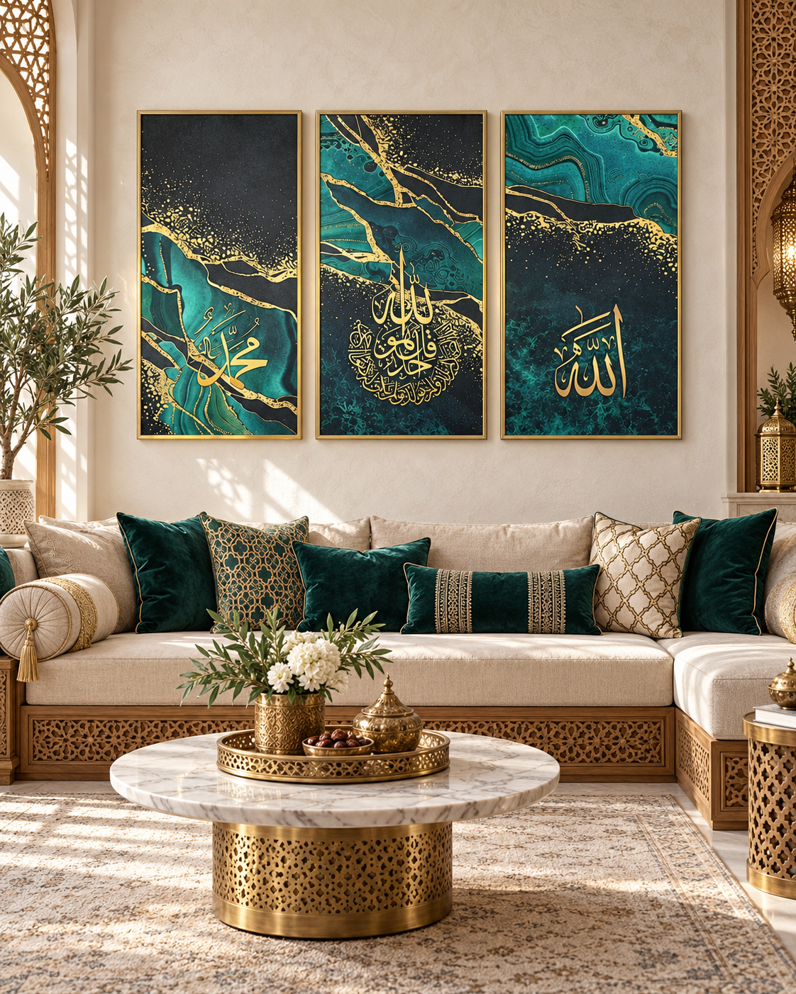Tableau Agate émeraude accroché dans un intérieur