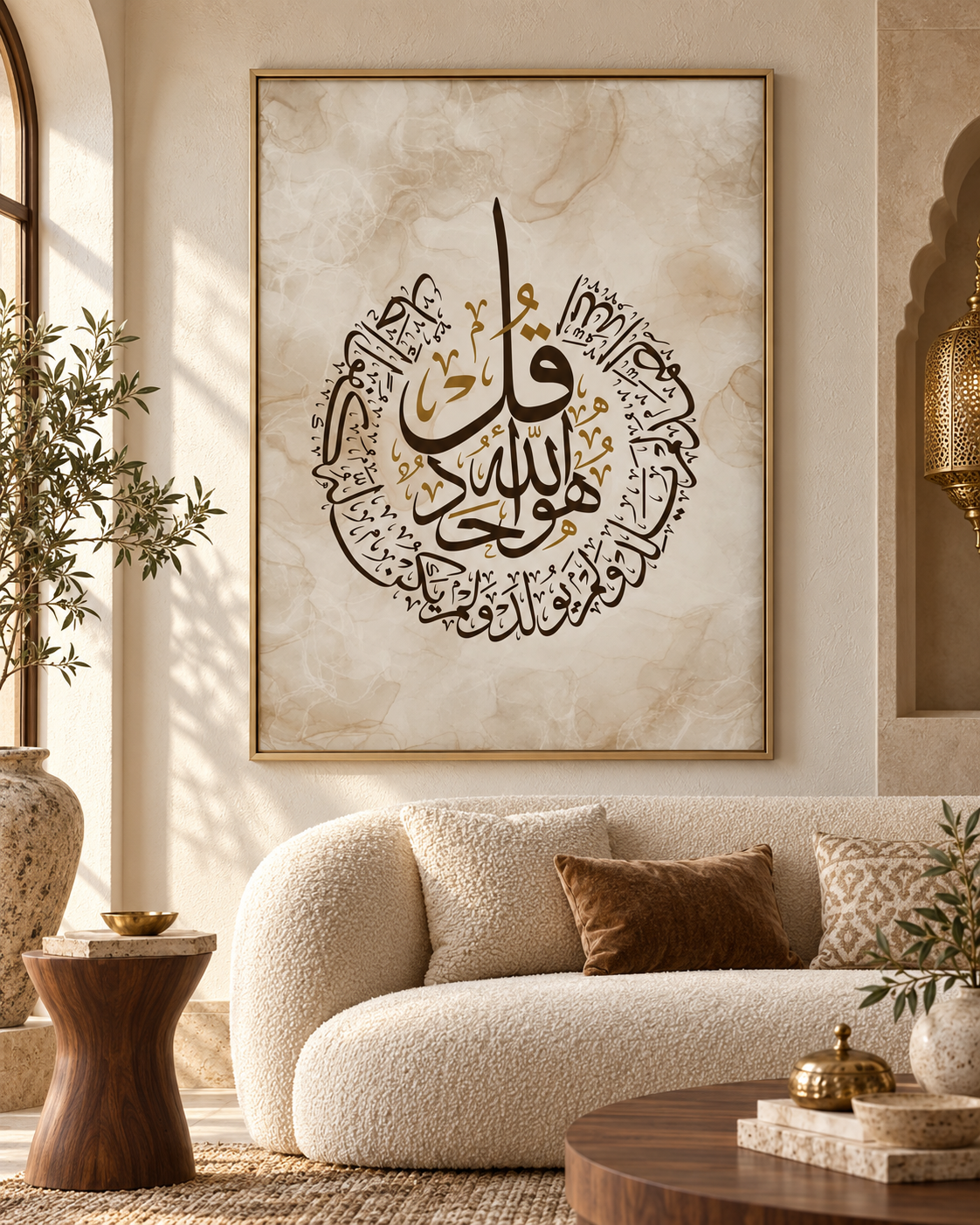 Tableau Al-Ikhlas marbre accroché dans un intérieur