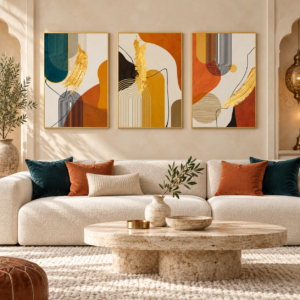 Tableau Arches orangées accroché dans un intérieur