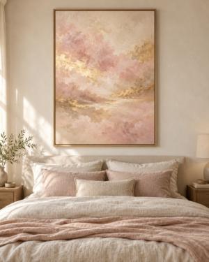 Tableau Aube rose accroché dans un intérieur