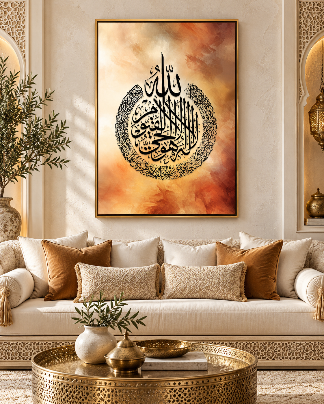 Tableau Ayat al-Kursi flamme accroché dans un intérieur