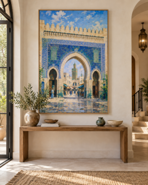 Tableau Bab Bou Jeloud accroché dans un intérieur