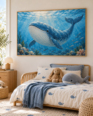 Tableau Baleine accroché dans un intérieur