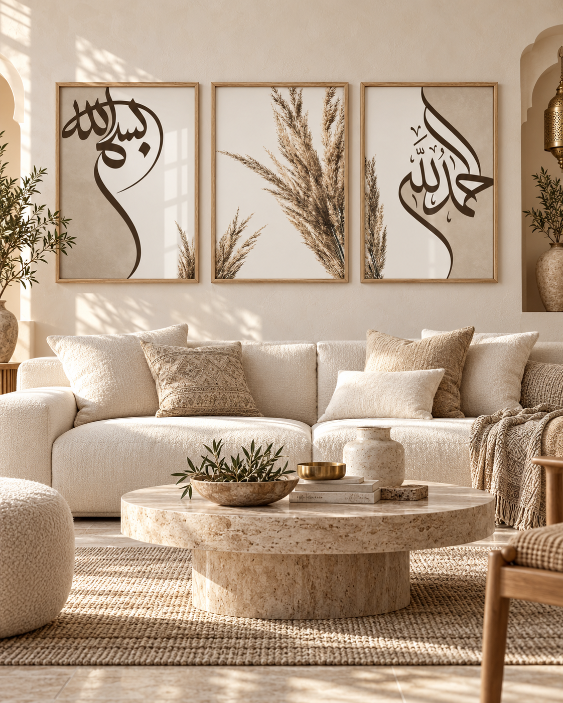 Tableau Basmala et pampas accroché dans un intérieur