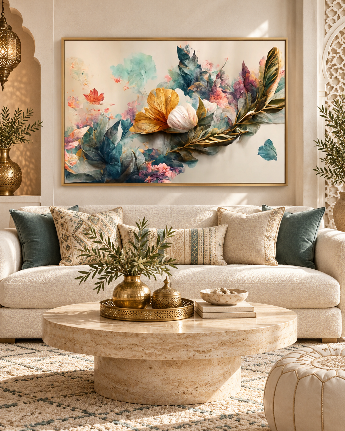 Tableau Branche aquarelle accroché dans un intérieur