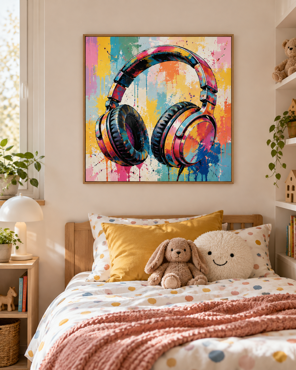 Tableau Casque pop accroché dans un intérieur