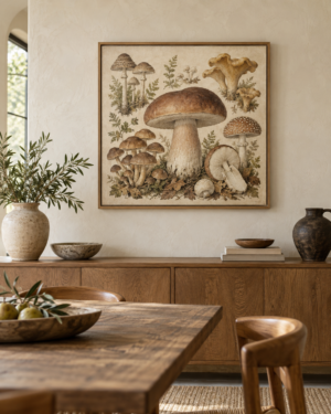 Tableau Champignons accroché dans un intérieur