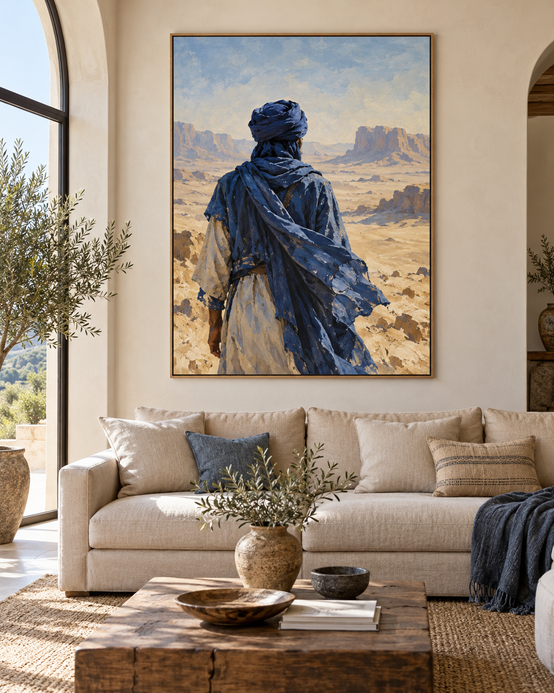 Tableau Chèche indigo accroché dans un intérieur