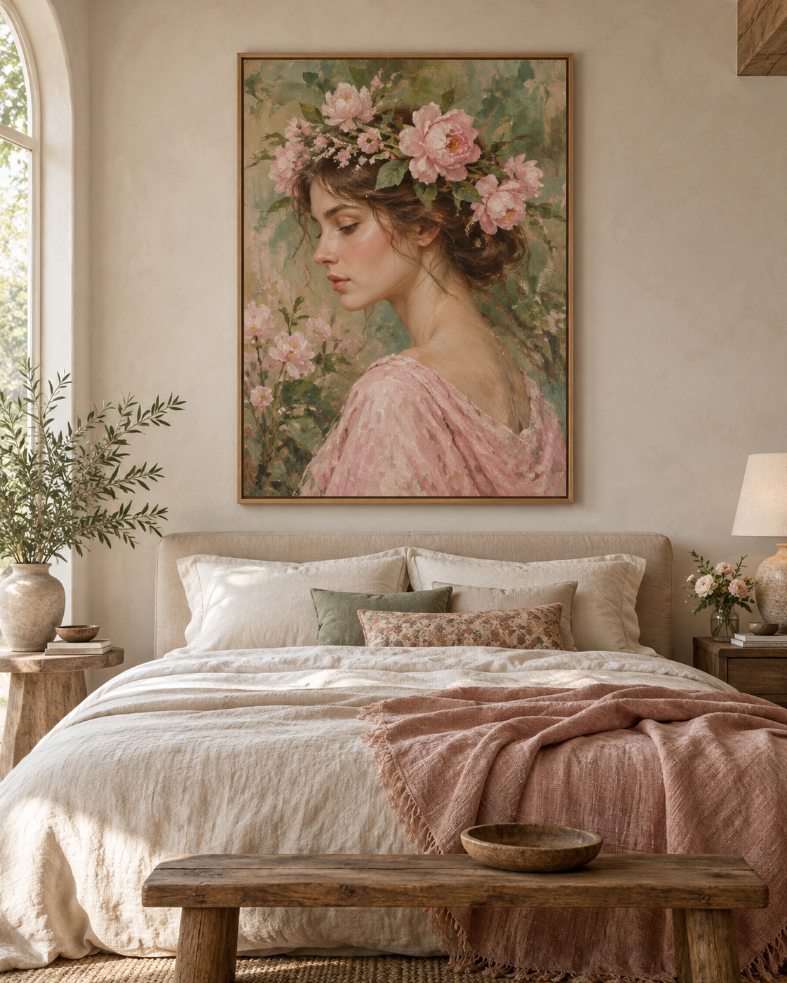 Tableau Couronne de fleurs accroché dans un intérieur