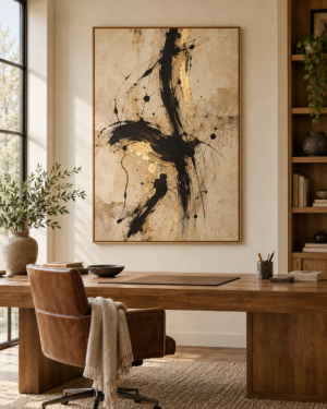 Tableau Encre et or accroché dans un intérieur