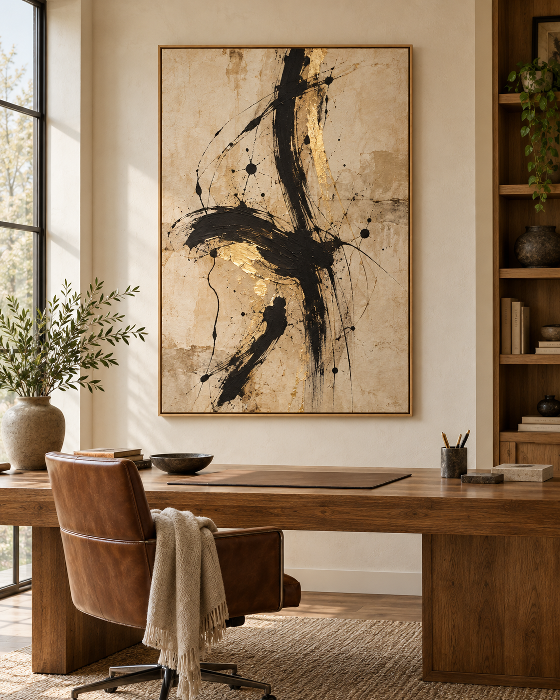 Tableau Encre et or accroché dans un intérieur