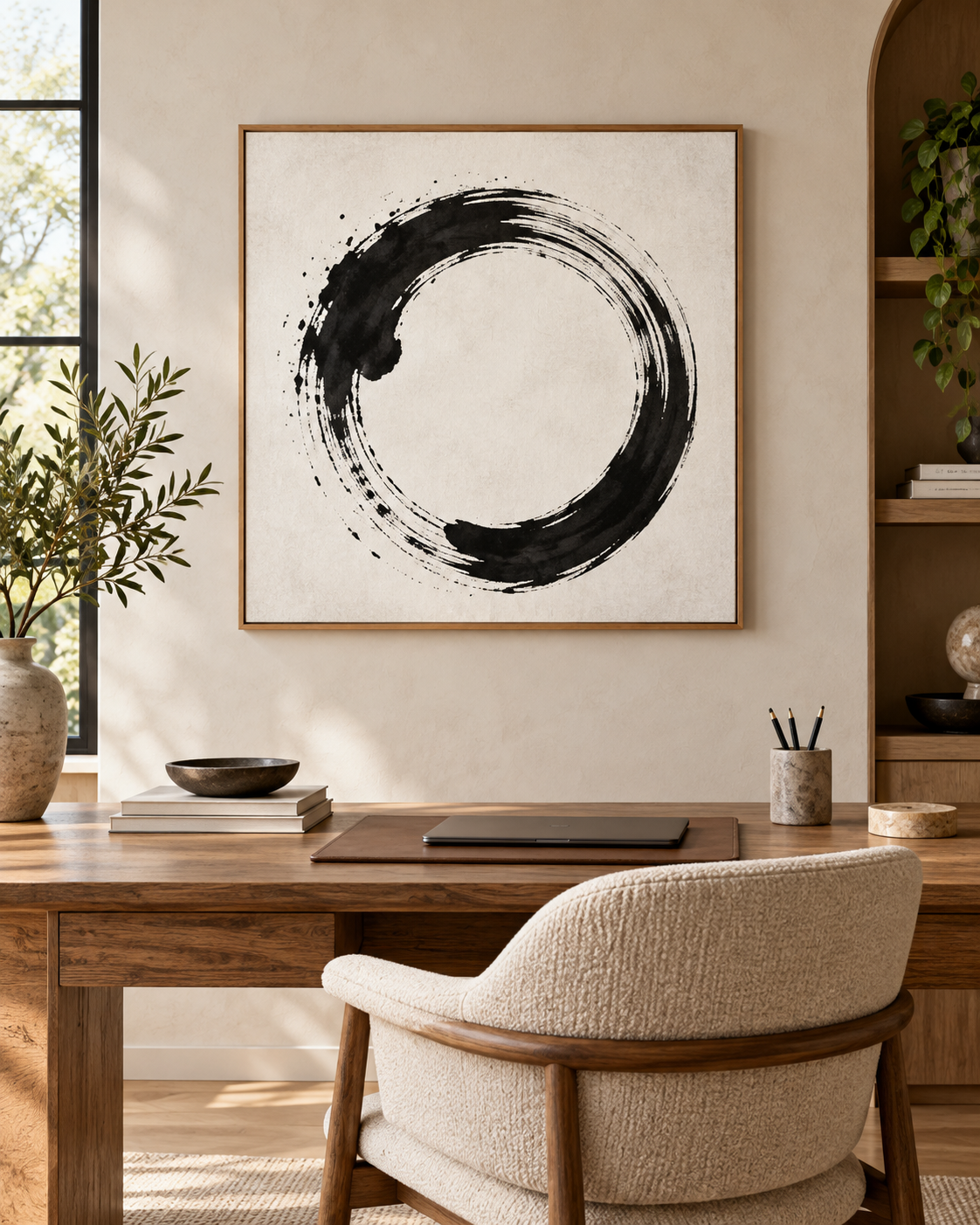 Tableau Ensō accroché dans un intérieur