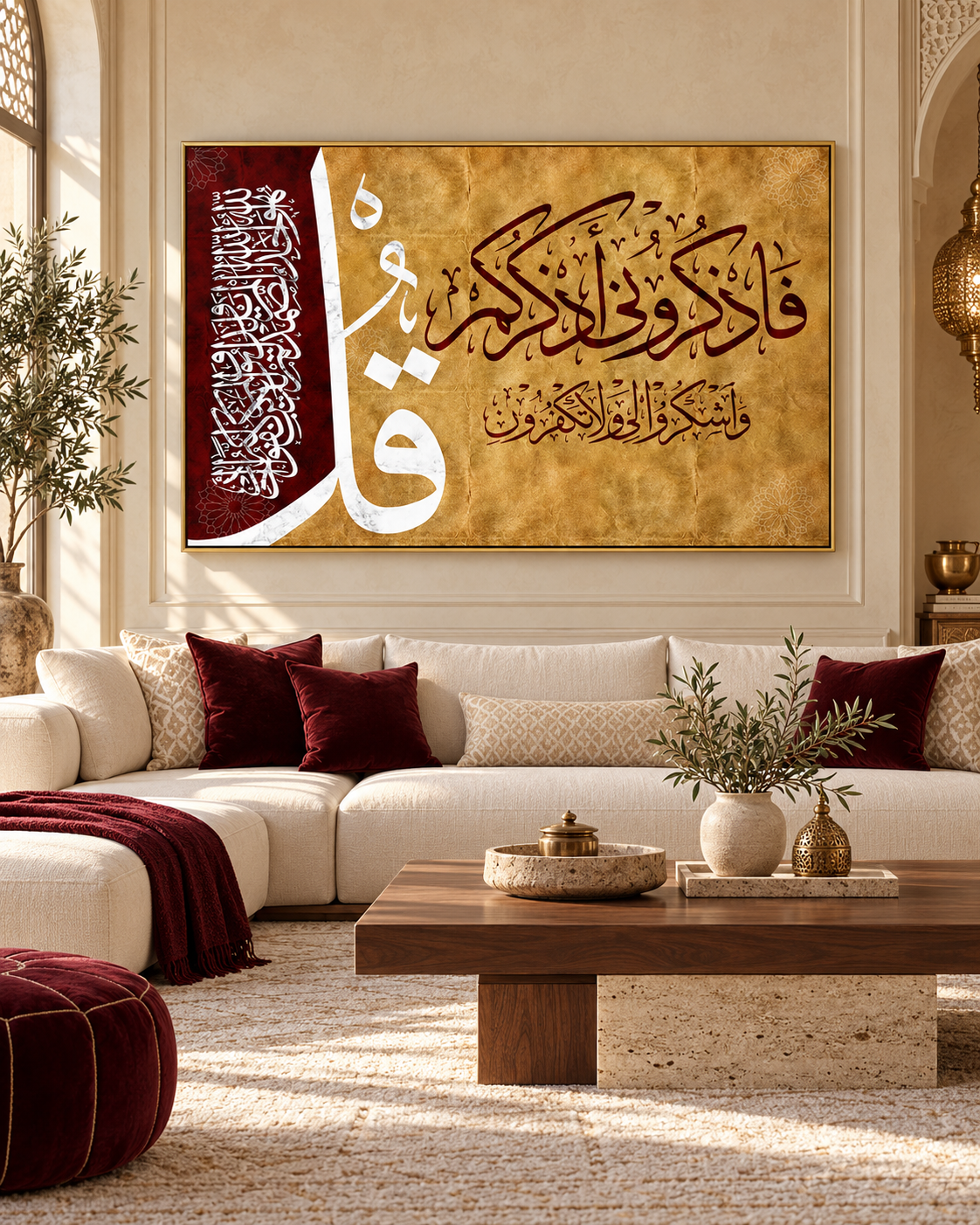 Tableau Fadhkurūnī accroché dans un intérieur