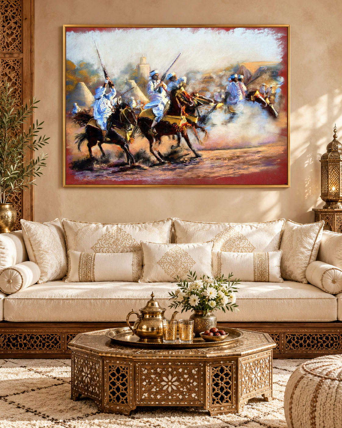 Tableau Fantasia blanche accroché dans un intérieur