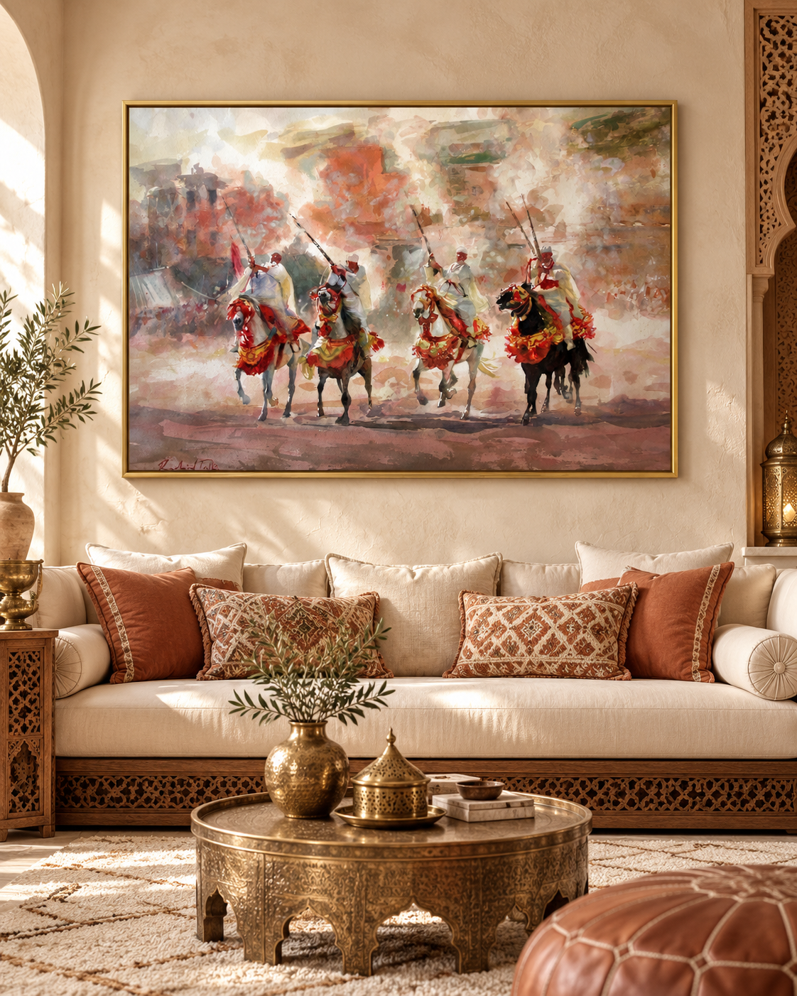 Tableau Fantasia rouge accroché dans un intérieur