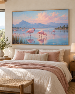 Tableau Flamants roses accroché dans un intérieur