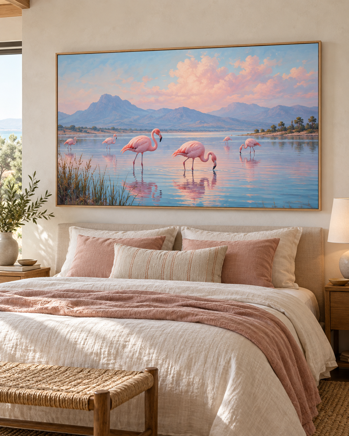 Tableau Flamants roses accroché dans un intérieur