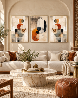 Tableau Géométrie terracotta accroché dans un intérieur
