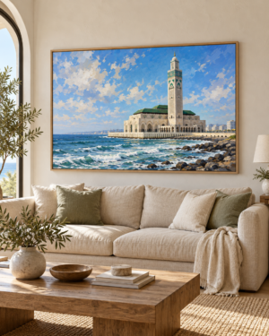 Tableau Hassan II accroché dans un intérieur