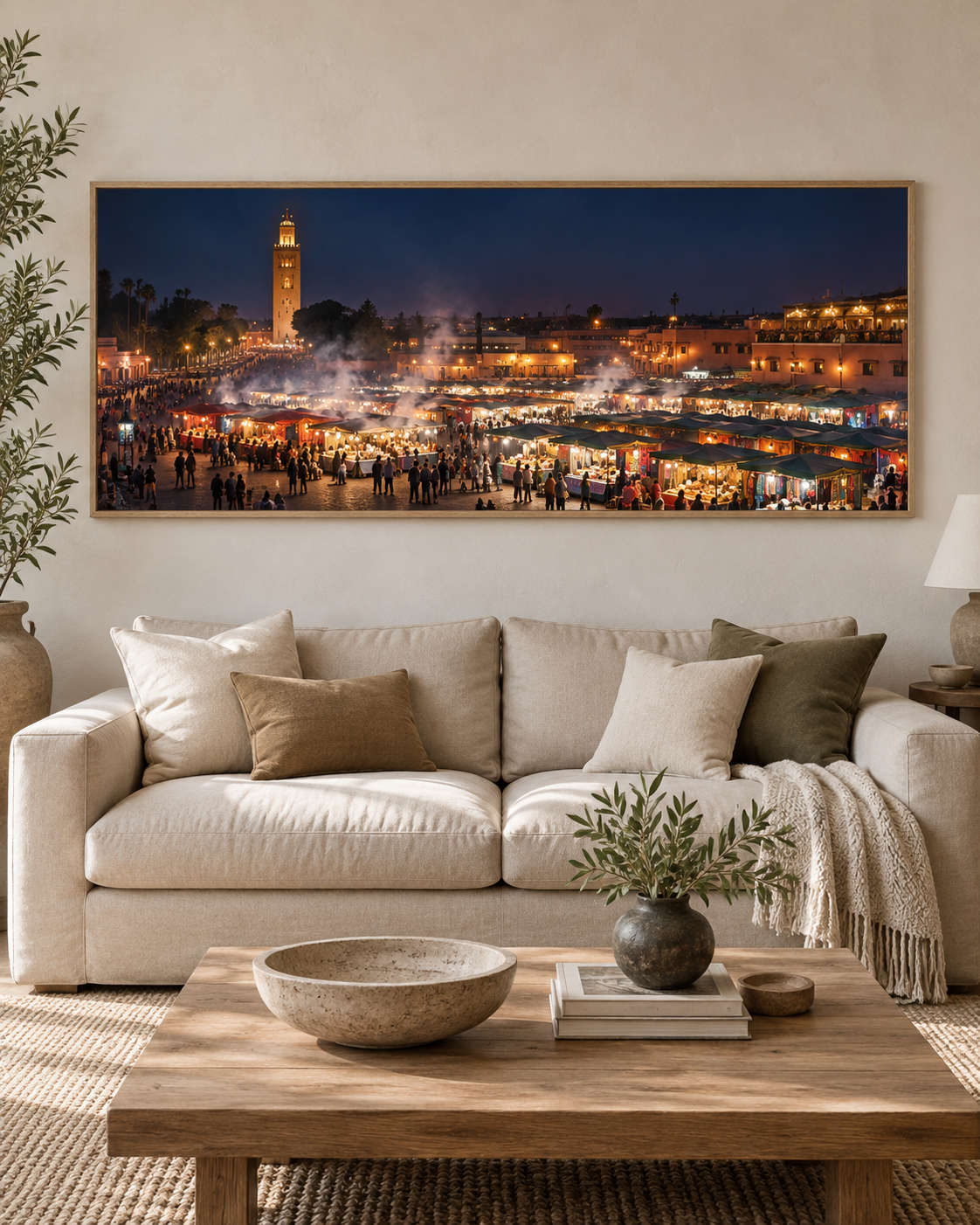Tableau Jemaa el-Fna accroché dans un intérieur