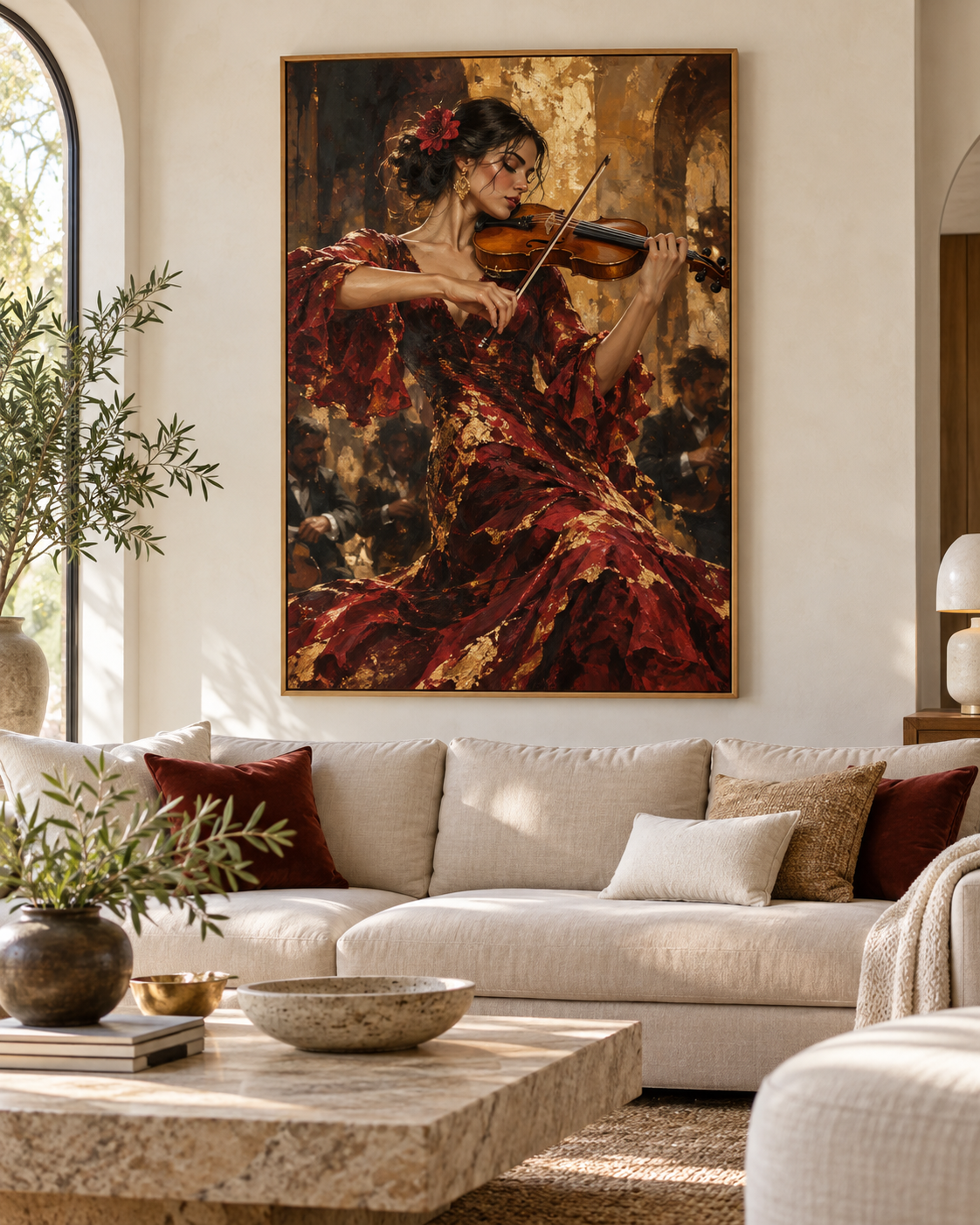 Tableau La musicienne accroché dans un intérieur