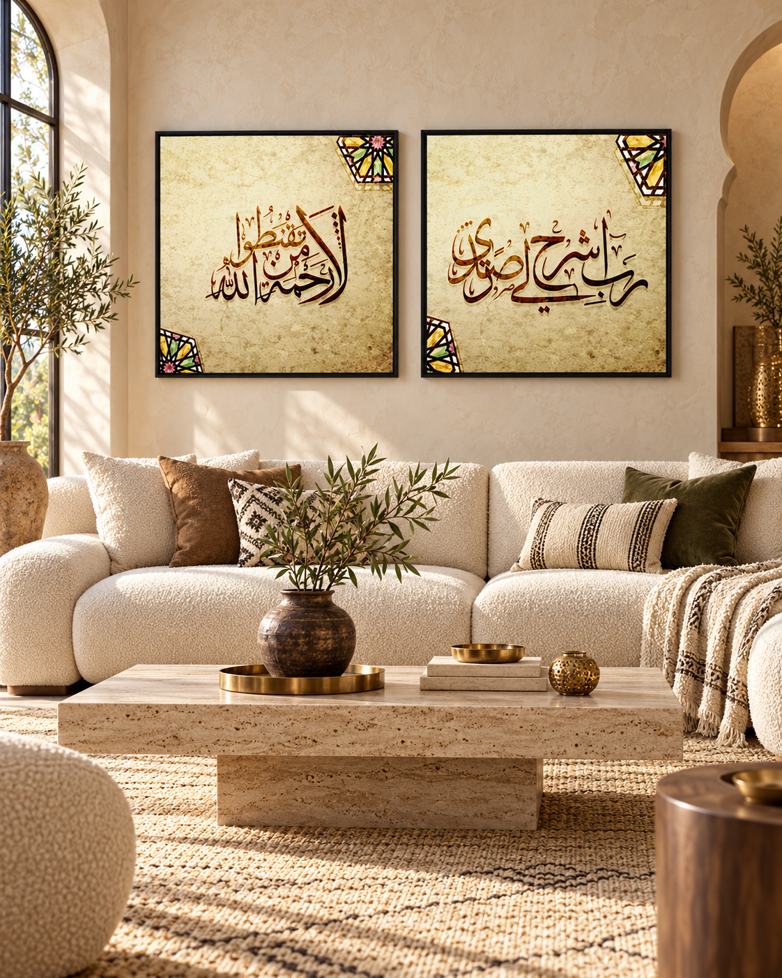 Tableau Lā taqnaṭū accroché dans un intérieur