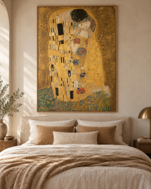 Tableau Le baiser doré accroché dans un intérieur