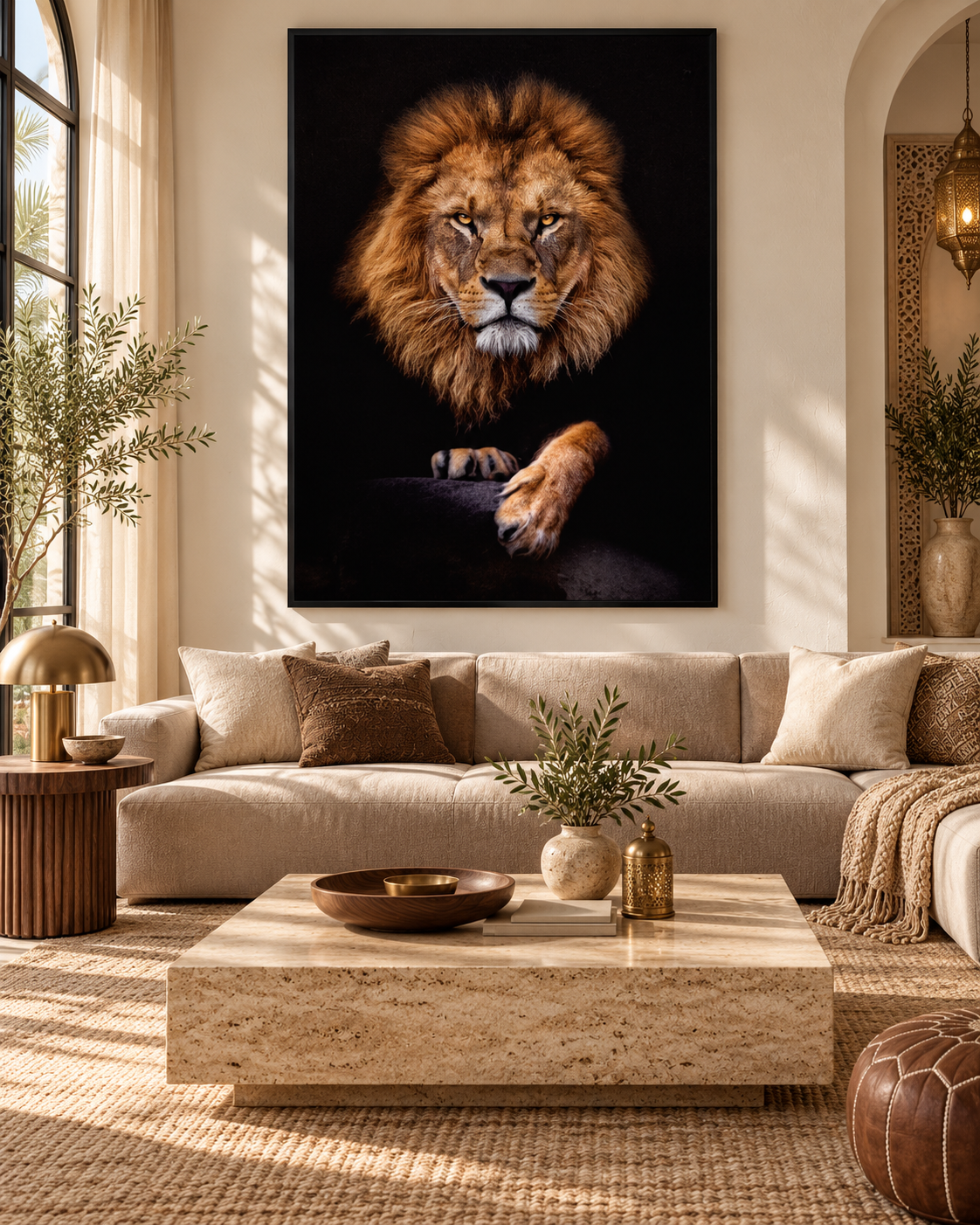 Tableau Lion fauve accroché dans un intérieur