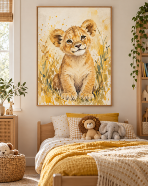 Tableau Lionceau accroché dans un intérieur
