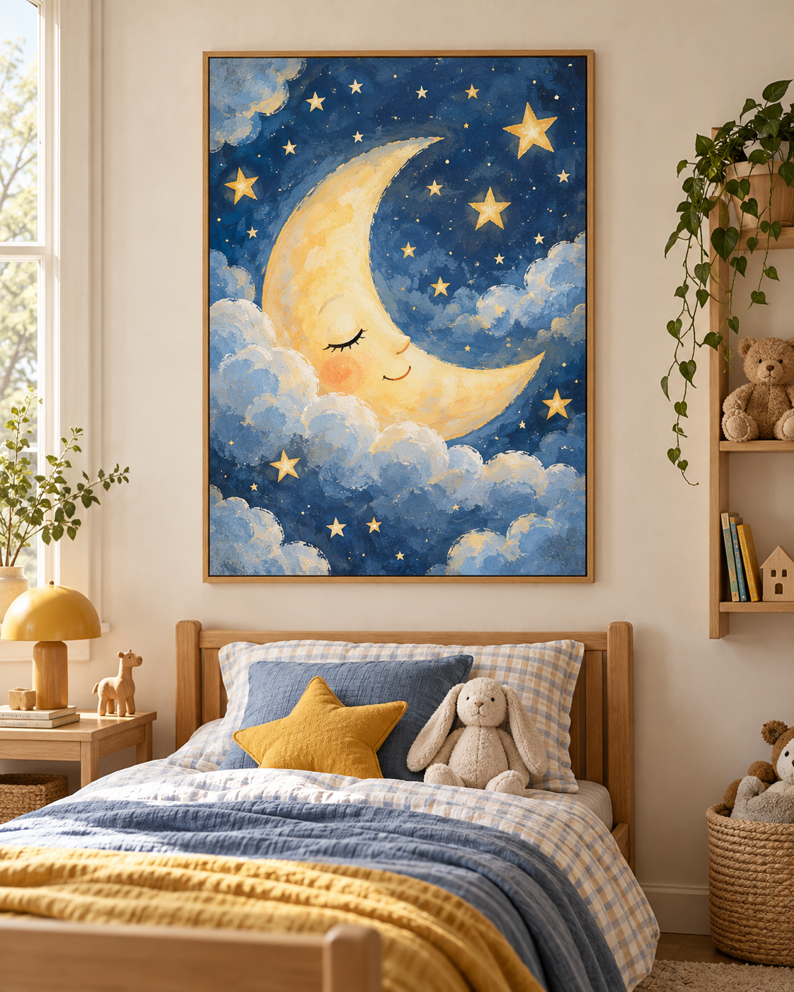 Tableau Lune endormie accroché dans un intérieur