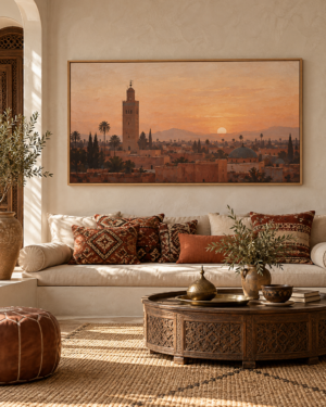Tableau Médina sacrée accroché dans un intérieur