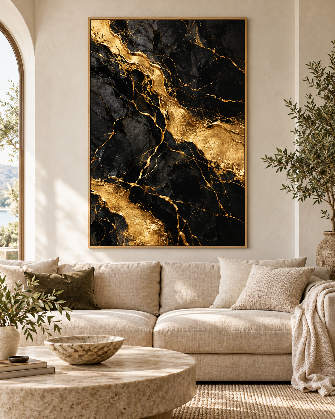 Tableau Nuit d'or accroché dans un intérieur