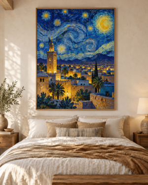 Tableau Nuit étoilée sur la médina accroché dans un intérieur