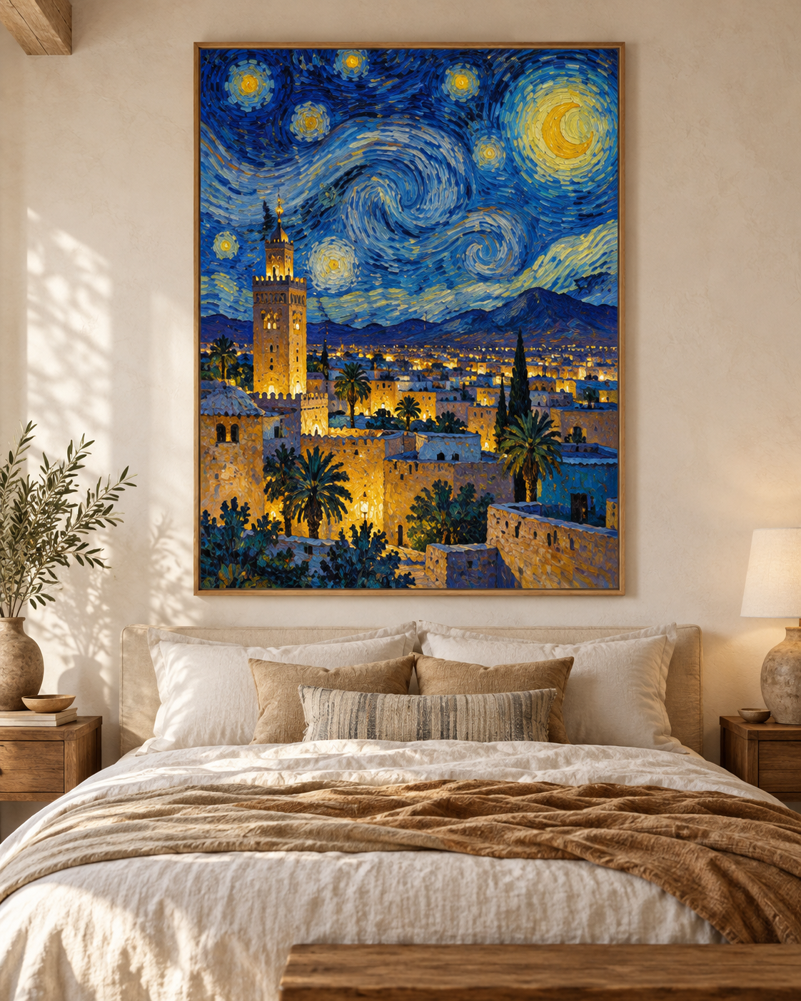 Tableau Nuit étoilée sur la médina accroché dans un intérieur
