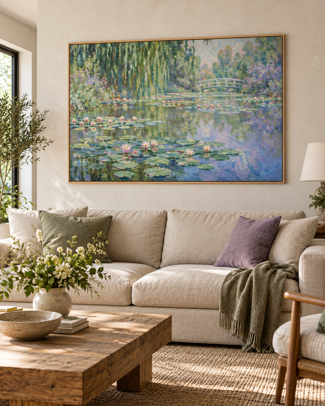 Tableau Nymphéas accroché dans un intérieur