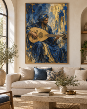 Tableau Oud bleu accroché dans un intérieur