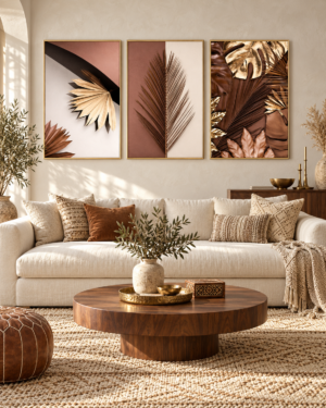 Tableau Palmes rosées accroché dans un intérieur