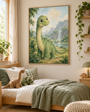 Tableau Petit dino accroché dans un intérieur