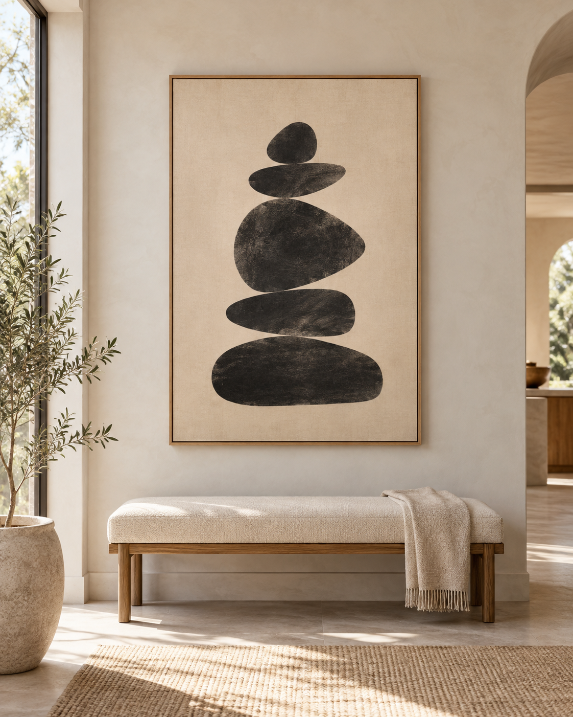 Tableau Pierres noires accroché dans un intérieur