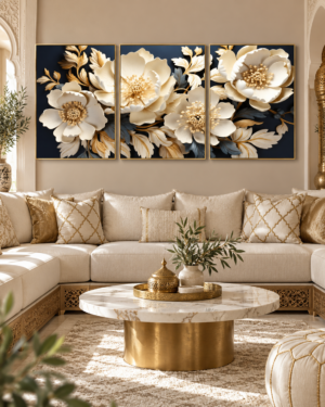 Tableau Pivoines de nuit accroché dans un intérieur