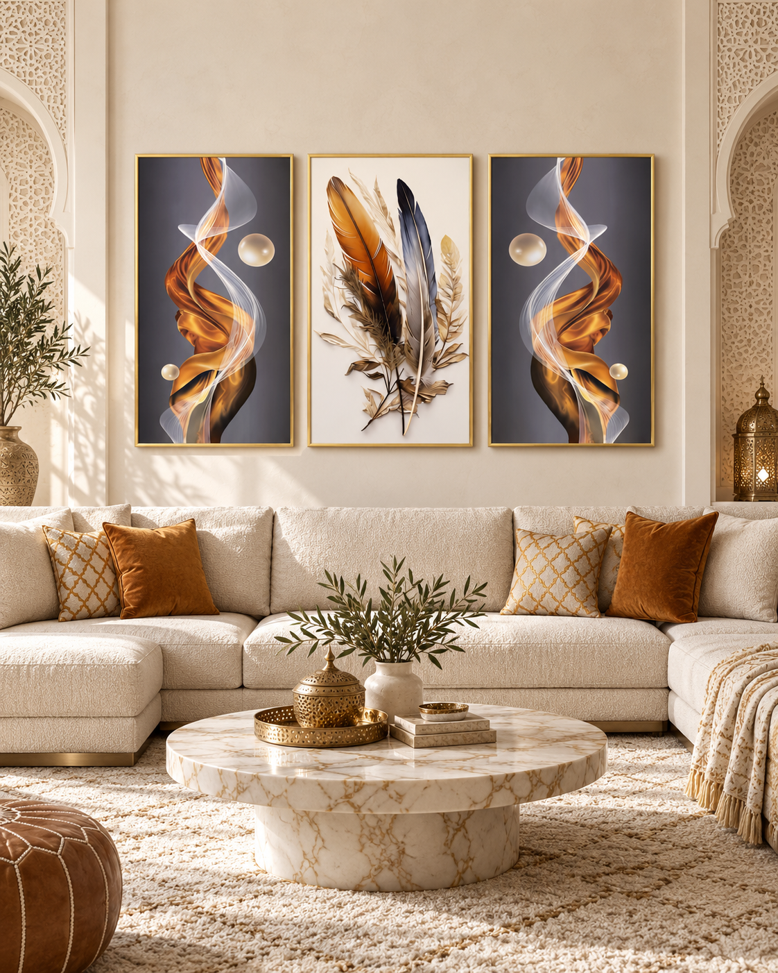 Tableau Plume et volutes accroché dans un intérieur
