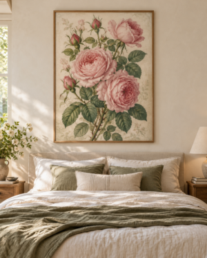 Tableau Roses anciennes accroché dans un intérieur