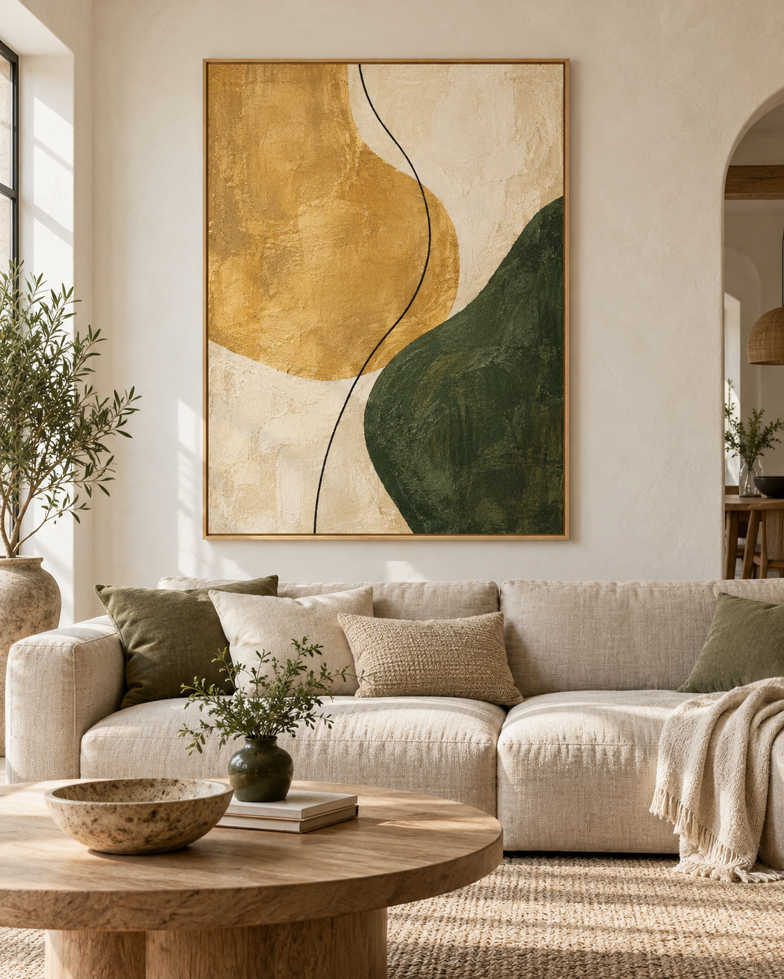 Tableau Sérénité dorée accroché dans un intérieur