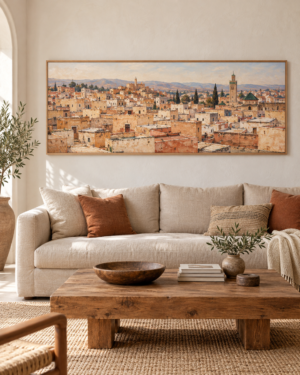 Tableau Toits de Fès accroché dans un intérieur