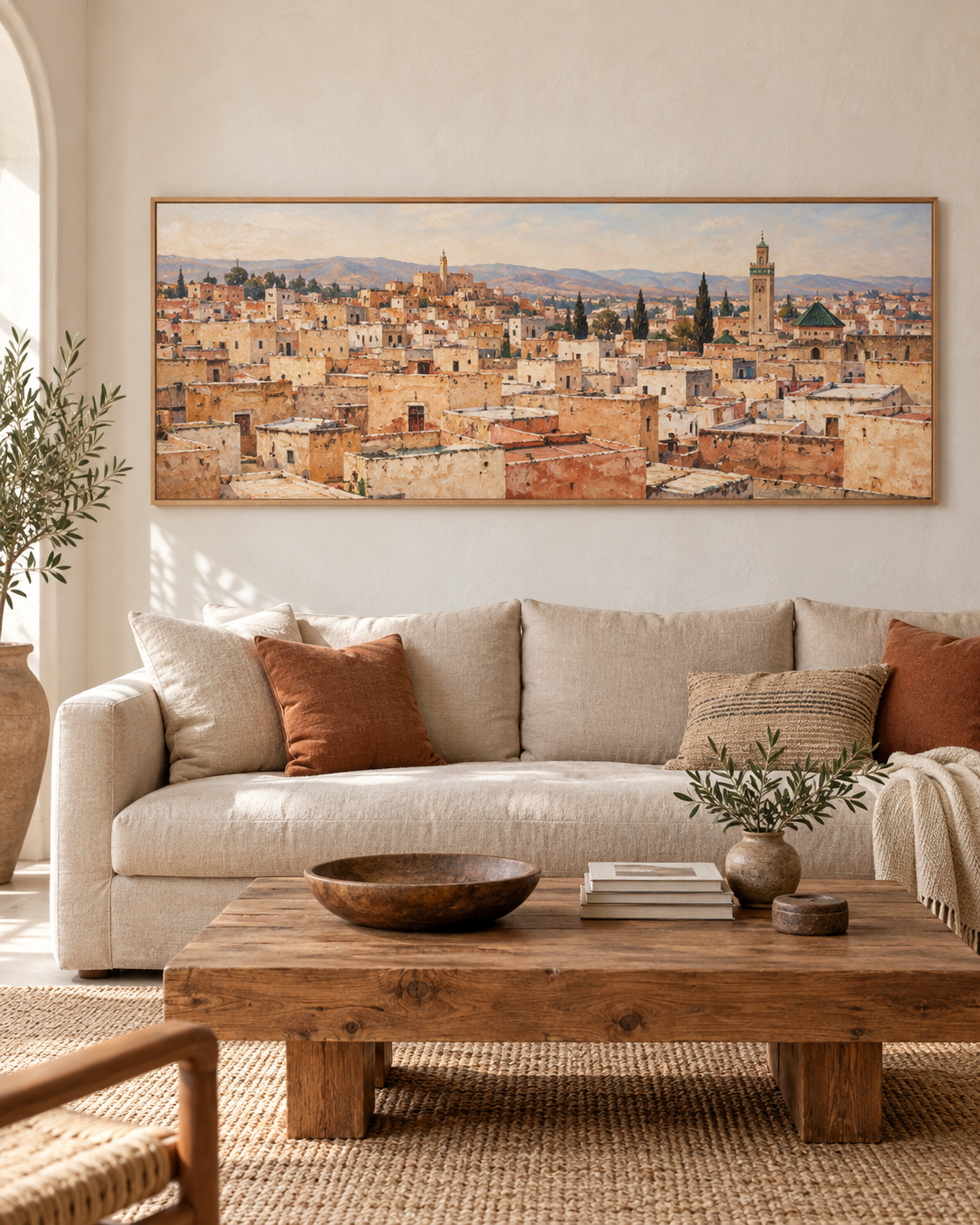 Tableau Toits de Fès accroché dans un intérieur