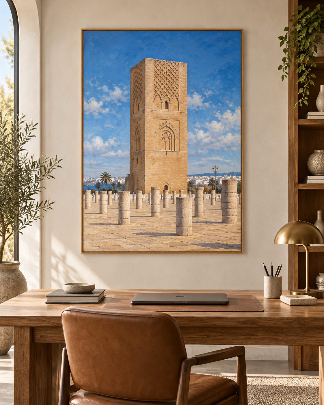 Tableau Tour Hassan accroché dans un intérieur
