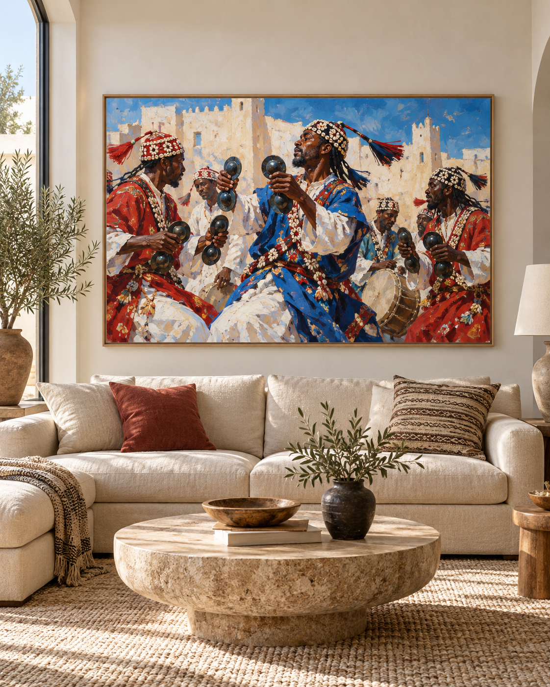 Tableau Transe gnaoua accroché dans un intérieur