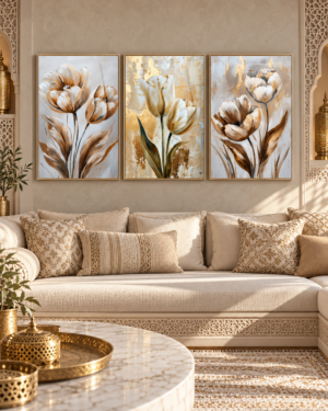 Tableau Tulipes dorées accroché dans un intérieur